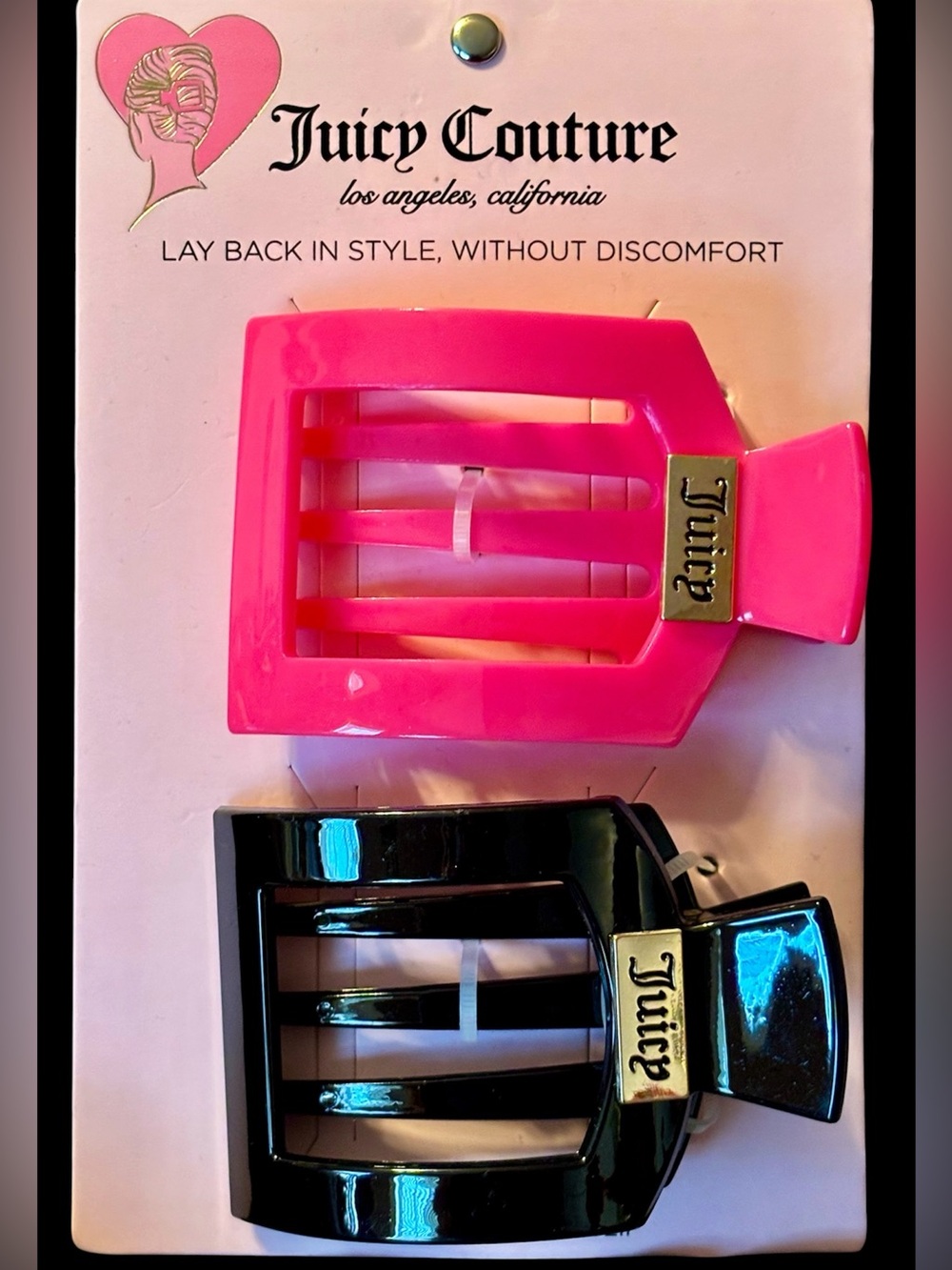 NWT•Juicy Couture Hot Pink & Black Logo Hair Flat Clips